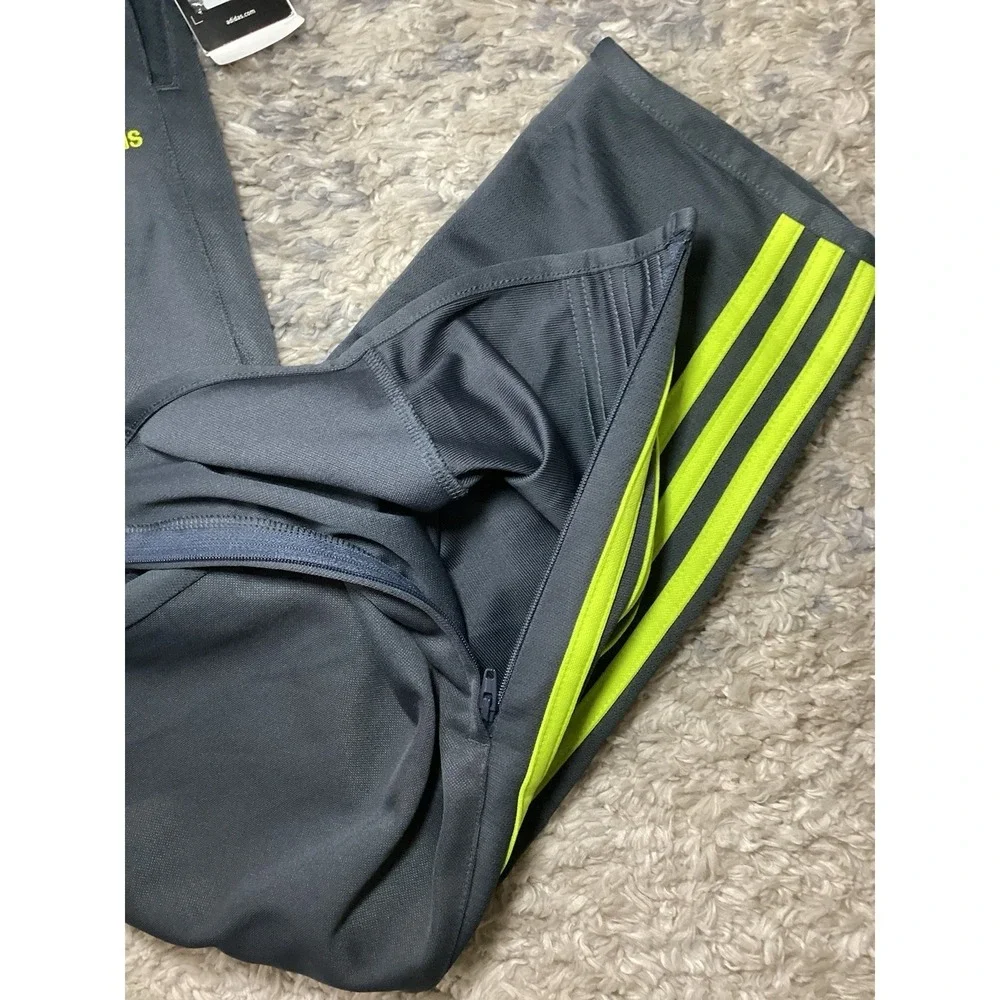 Nwt Adidas Climalite Youth‎ Large 14-16 Grey And Green Stripe Sweatpants